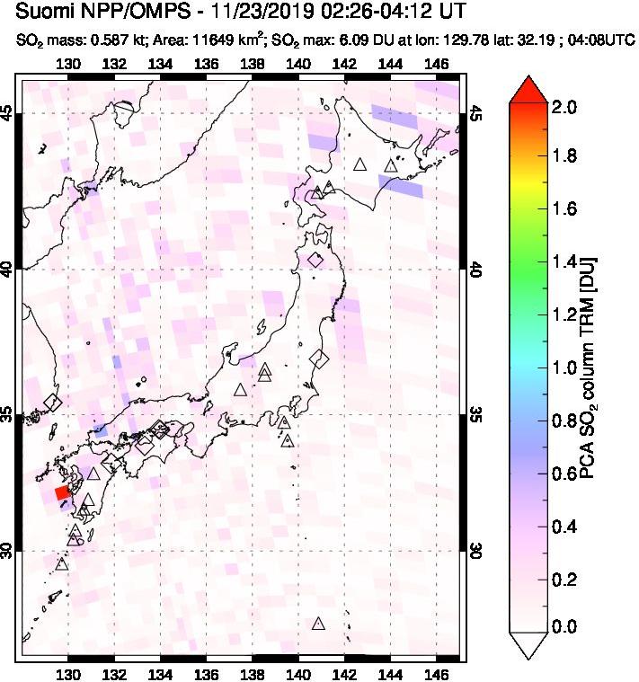 A sulfur dioxide image over Japan on Nov 23, 2019.