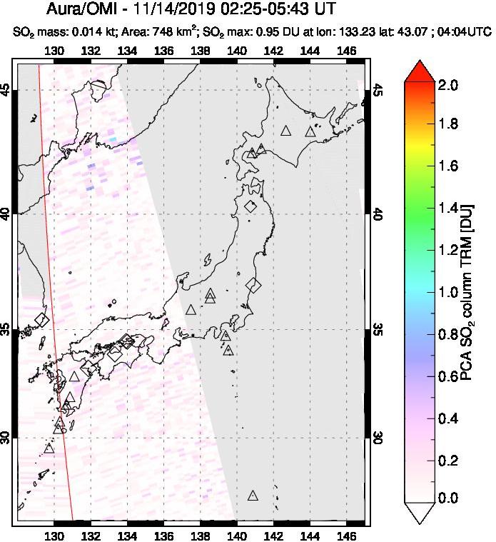 A sulfur dioxide image over Japan on Nov 14, 2019.