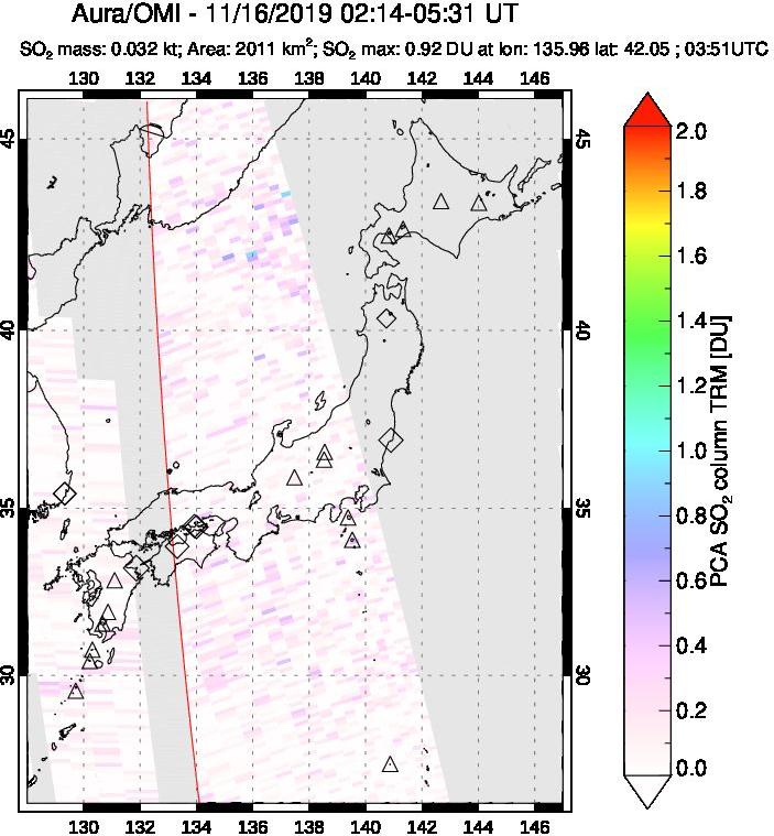 A sulfur dioxide image over Japan on Nov 16, 2019.