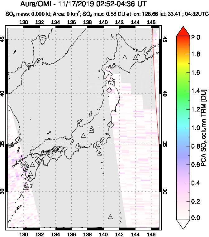 A sulfur dioxide image over Japan on Nov 17, 2019.