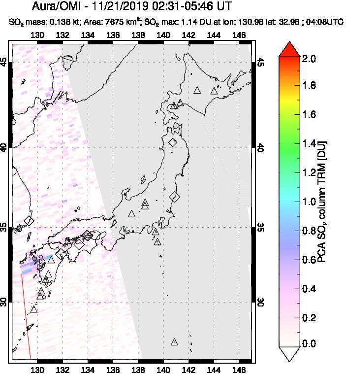 A sulfur dioxide image over Japan on Nov 21, 2019.