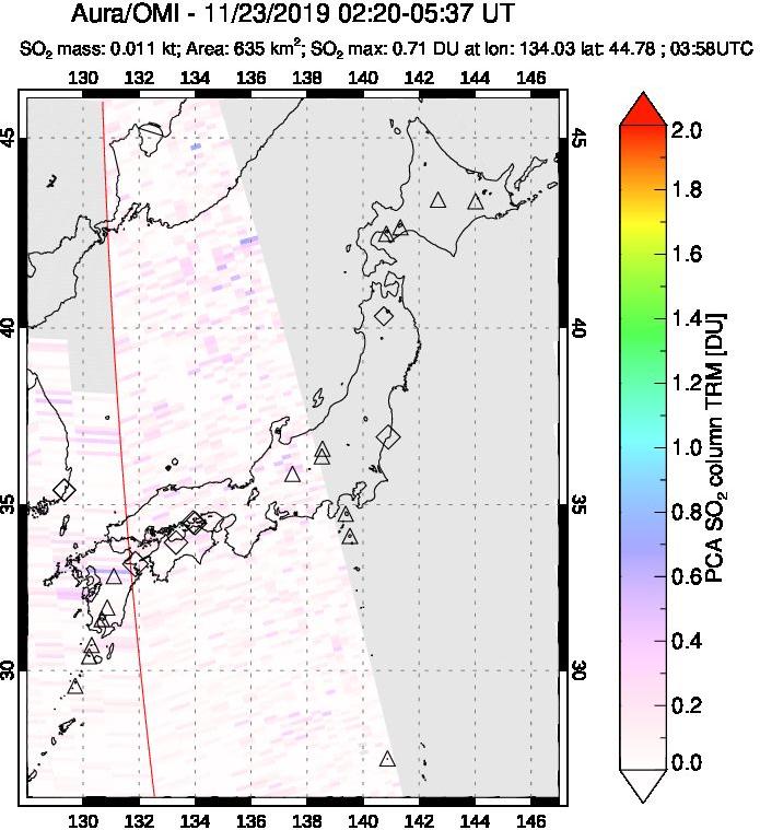 A sulfur dioxide image over Japan on Nov 23, 2019.