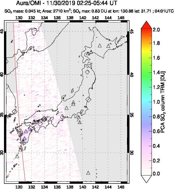 A sulfur dioxide image over Japan on Nov 30, 2019.
