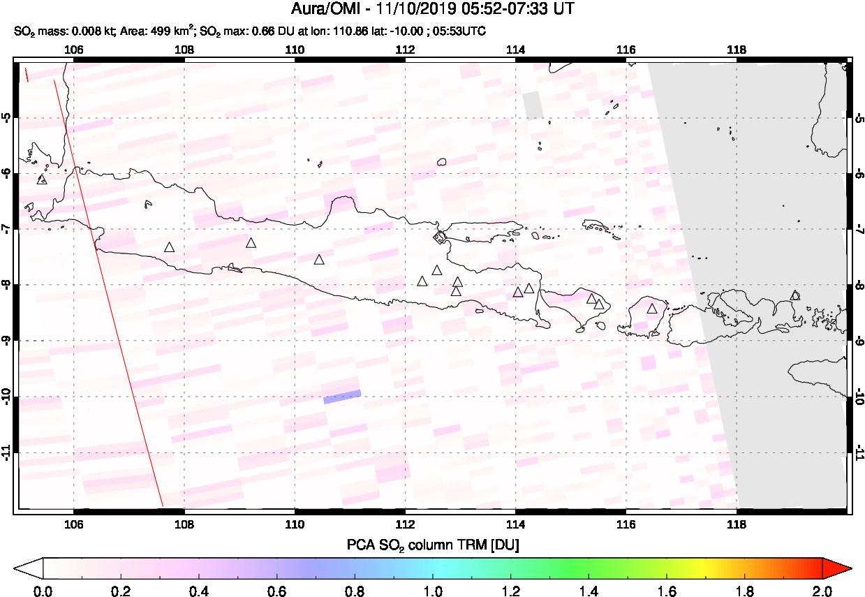 A sulfur dioxide image over Java, Indonesia on Nov 10, 2019.