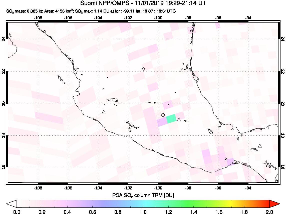 A sulfur dioxide image over Mexico on Nov 01, 2019.