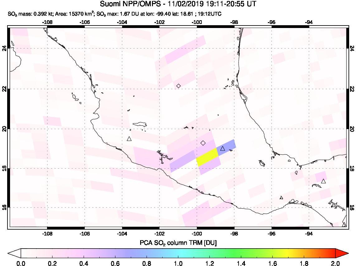 A sulfur dioxide image over Mexico on Nov 02, 2019.