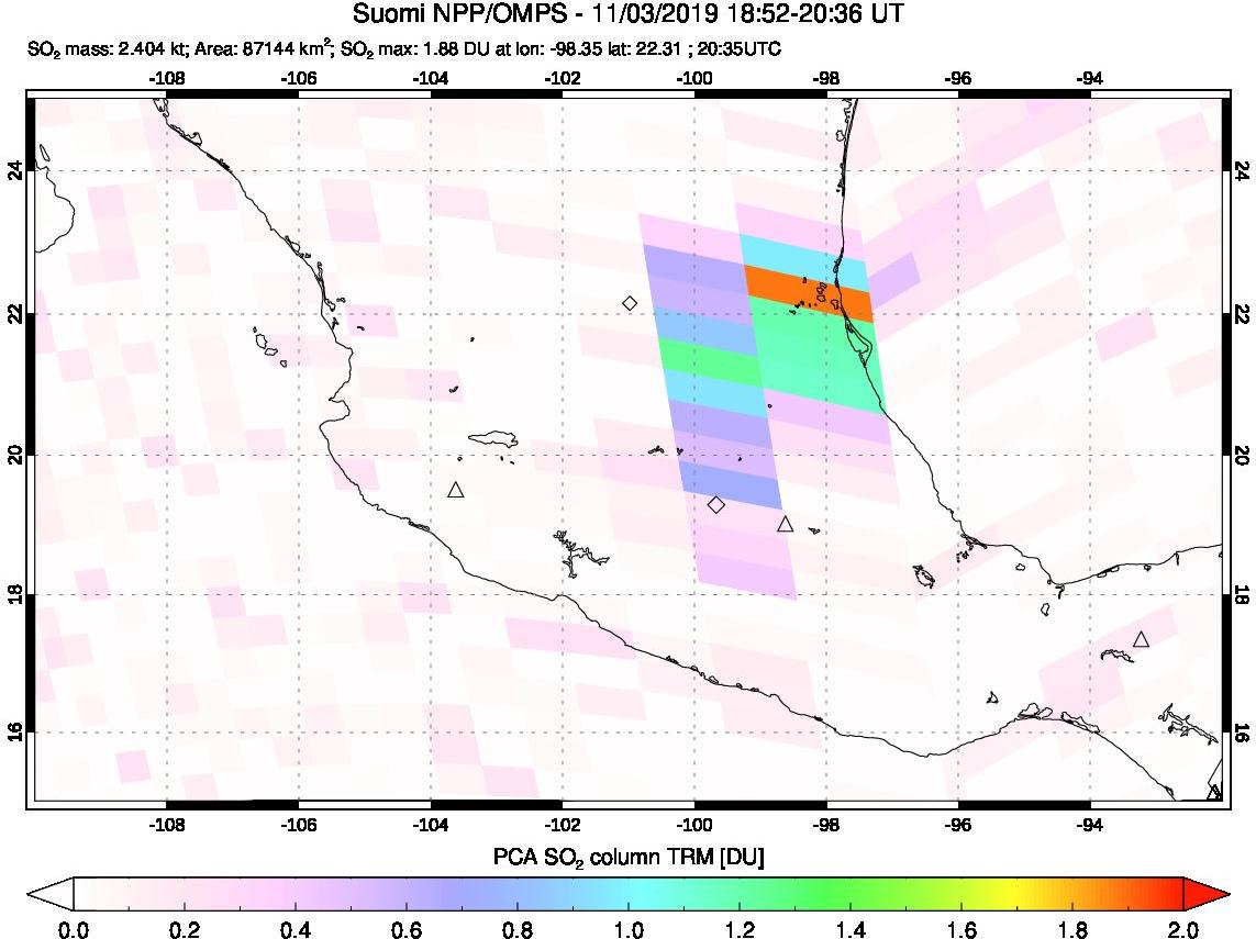A sulfur dioxide image over Mexico on Nov 03, 2019.