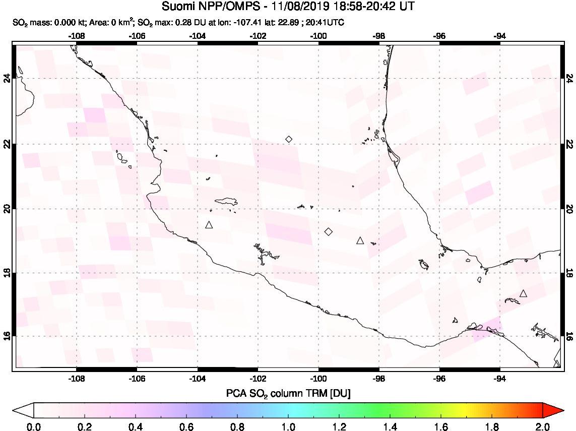 A sulfur dioxide image over Mexico on Nov 08, 2019.
