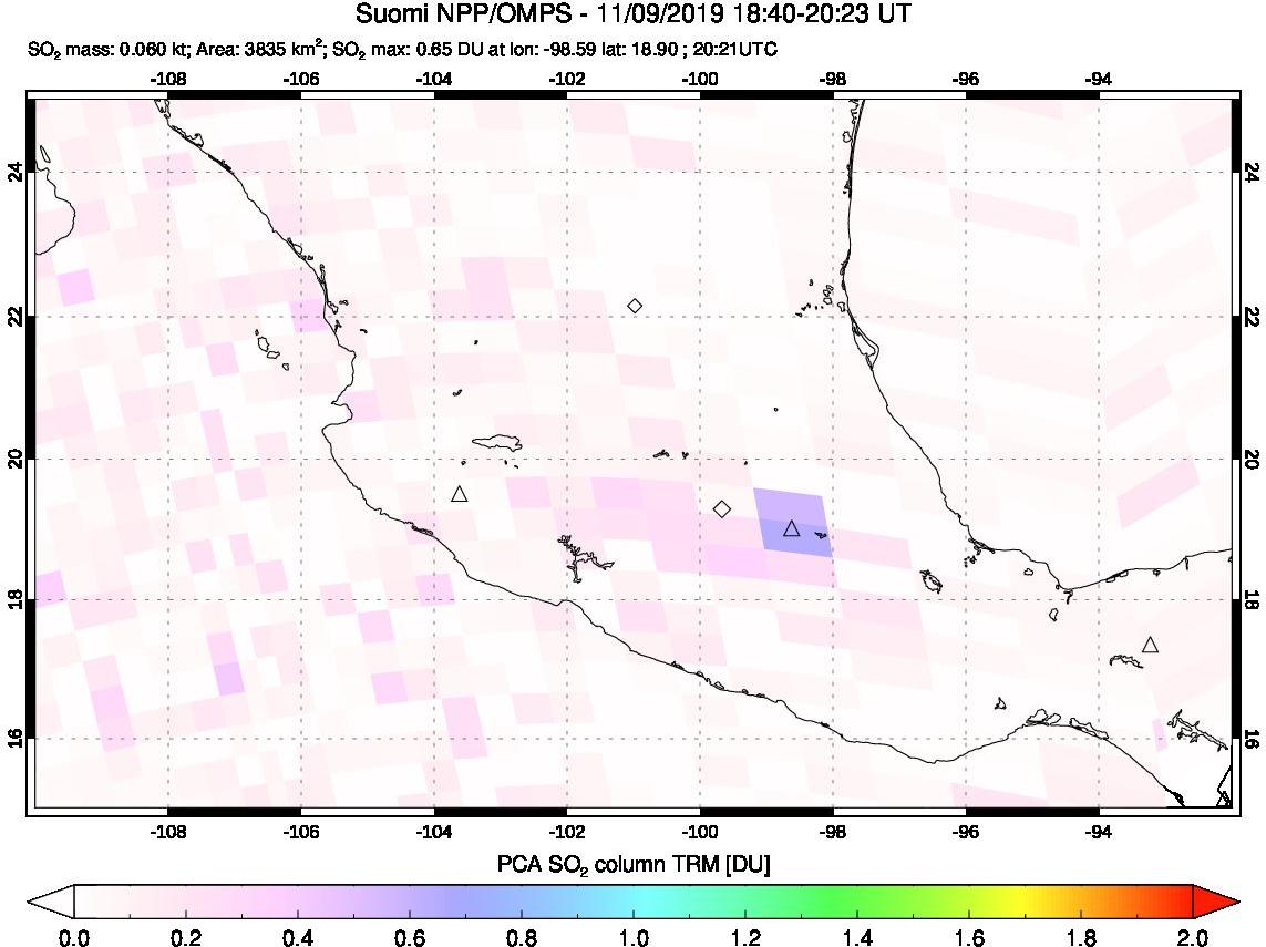 A sulfur dioxide image over Mexico on Nov 09, 2019.