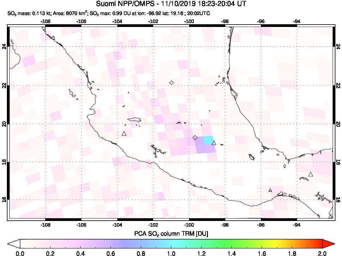 A sulfur dioxide image over Mexico on Nov 10, 2019.