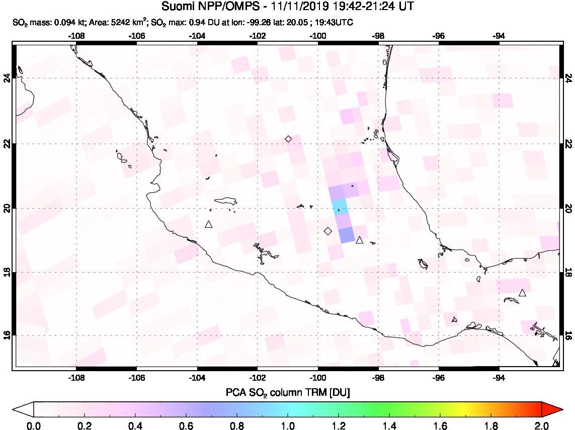 A sulfur dioxide image over Mexico on Nov 11, 2019.