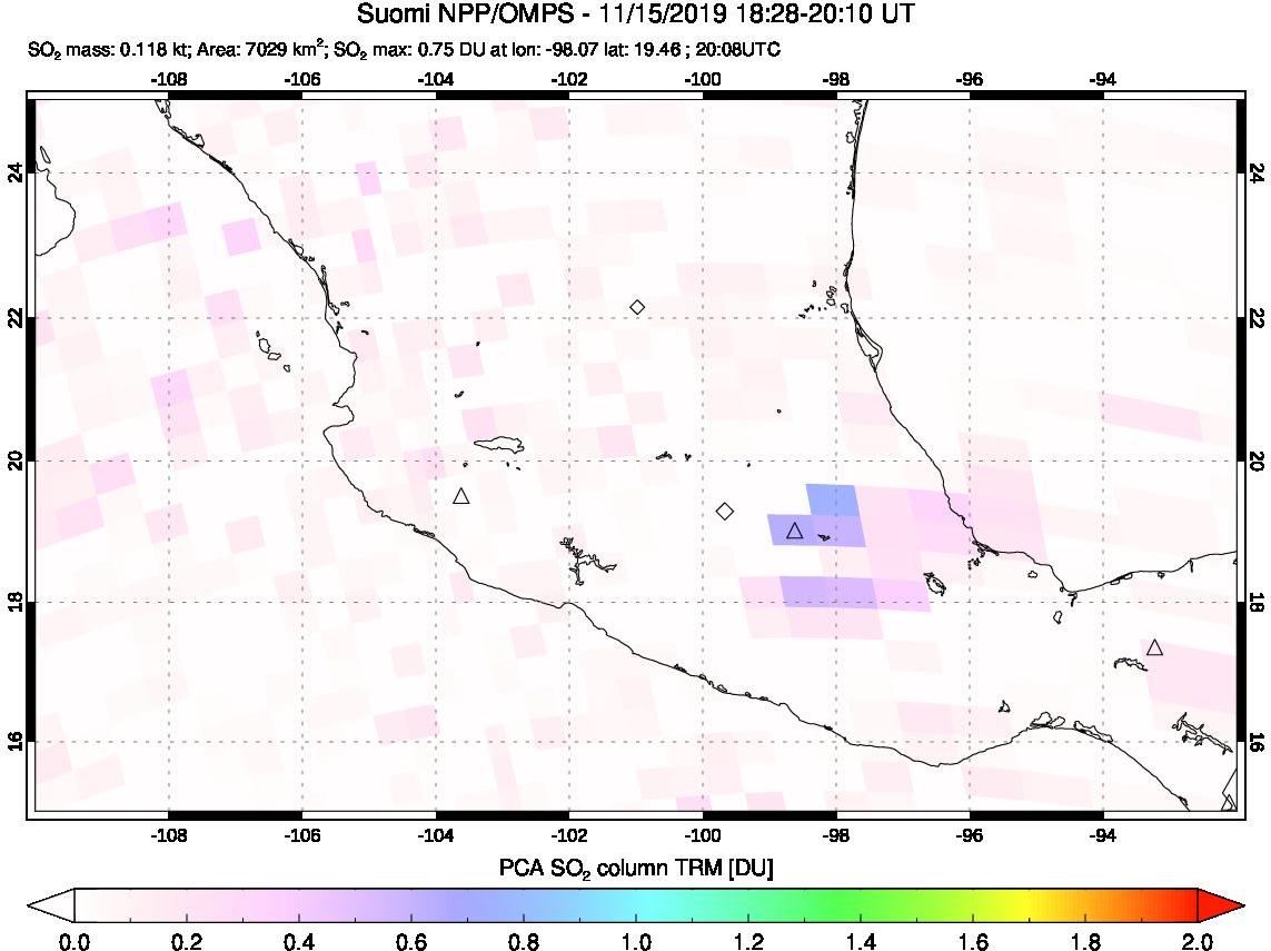 A sulfur dioxide image over Mexico on Nov 15, 2019.