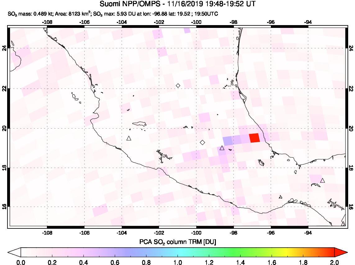 A sulfur dioxide image over Mexico on Nov 16, 2019.