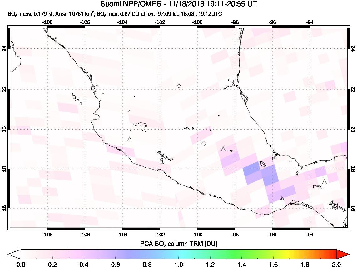 A sulfur dioxide image over Mexico on Nov 18, 2019.
