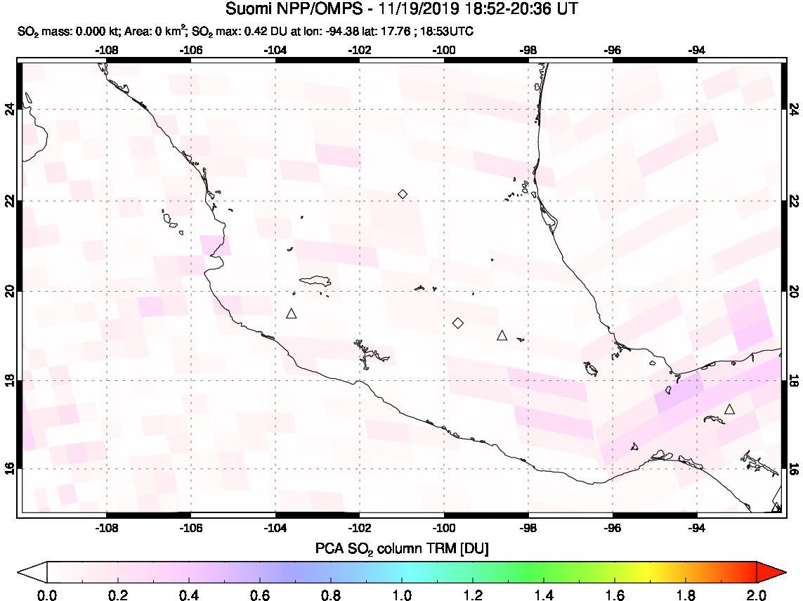 A sulfur dioxide image over Mexico on Nov 19, 2019.