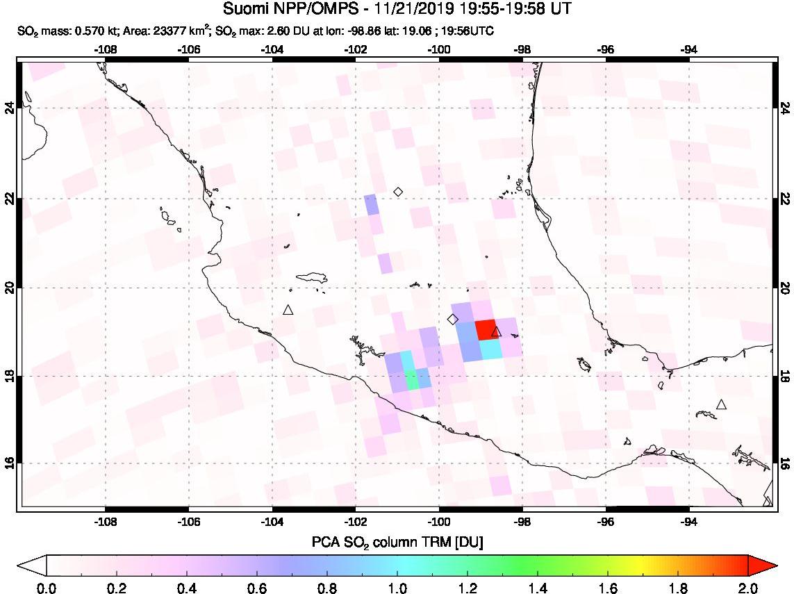 A sulfur dioxide image over Mexico on Nov 21, 2019.