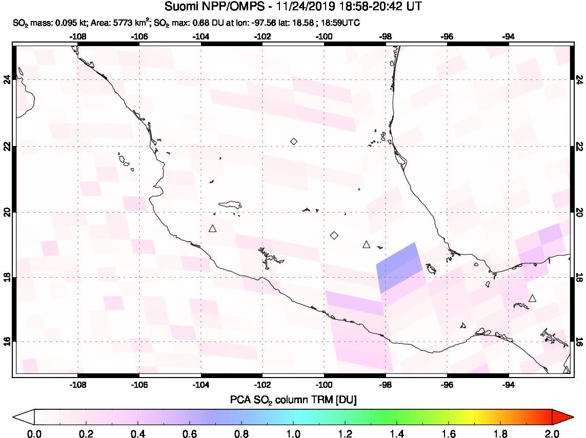 A sulfur dioxide image over Mexico on Nov 24, 2019.