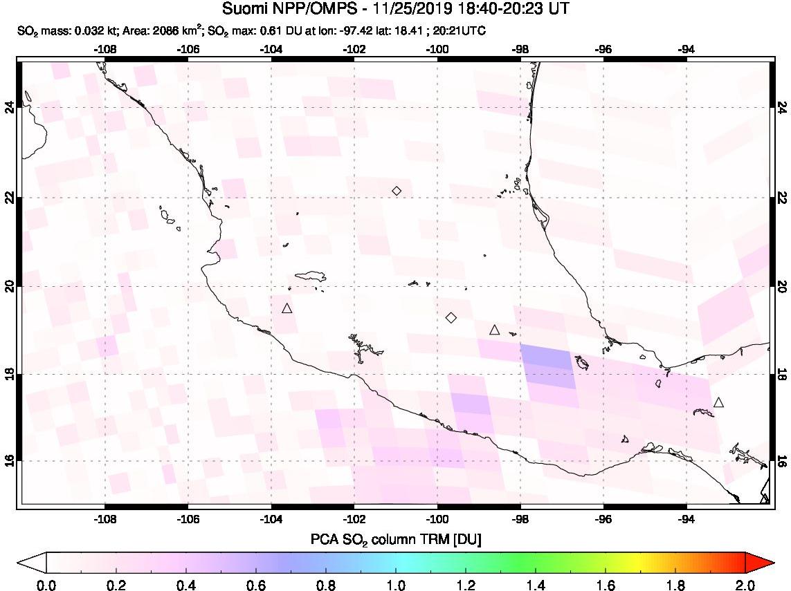 A sulfur dioxide image over Mexico on Nov 25, 2019.