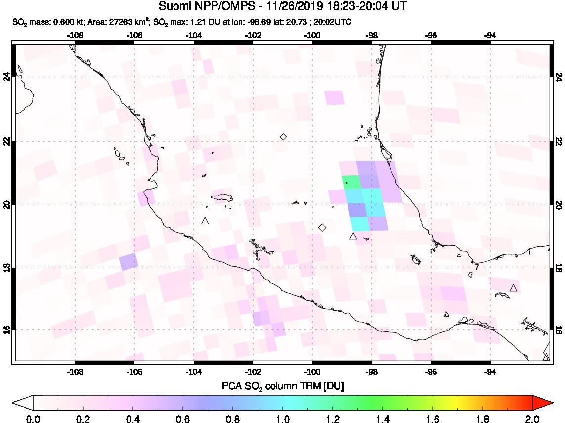 A sulfur dioxide image over Mexico on Nov 26, 2019.