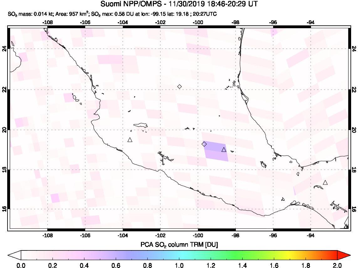 A sulfur dioxide image over Mexico on Nov 30, 2019.