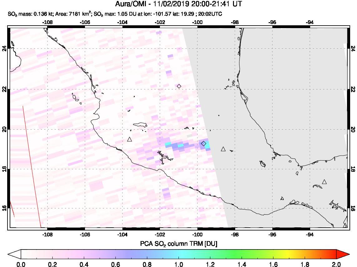A sulfur dioxide image over Mexico on Nov 02, 2019.