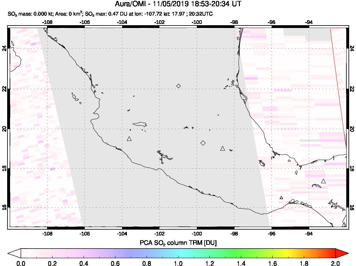 A sulfur dioxide image over Mexico on Nov 05, 2019.