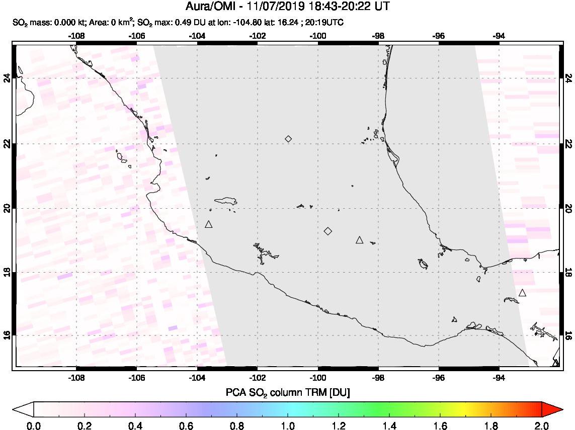 A sulfur dioxide image over Mexico on Nov 07, 2019.