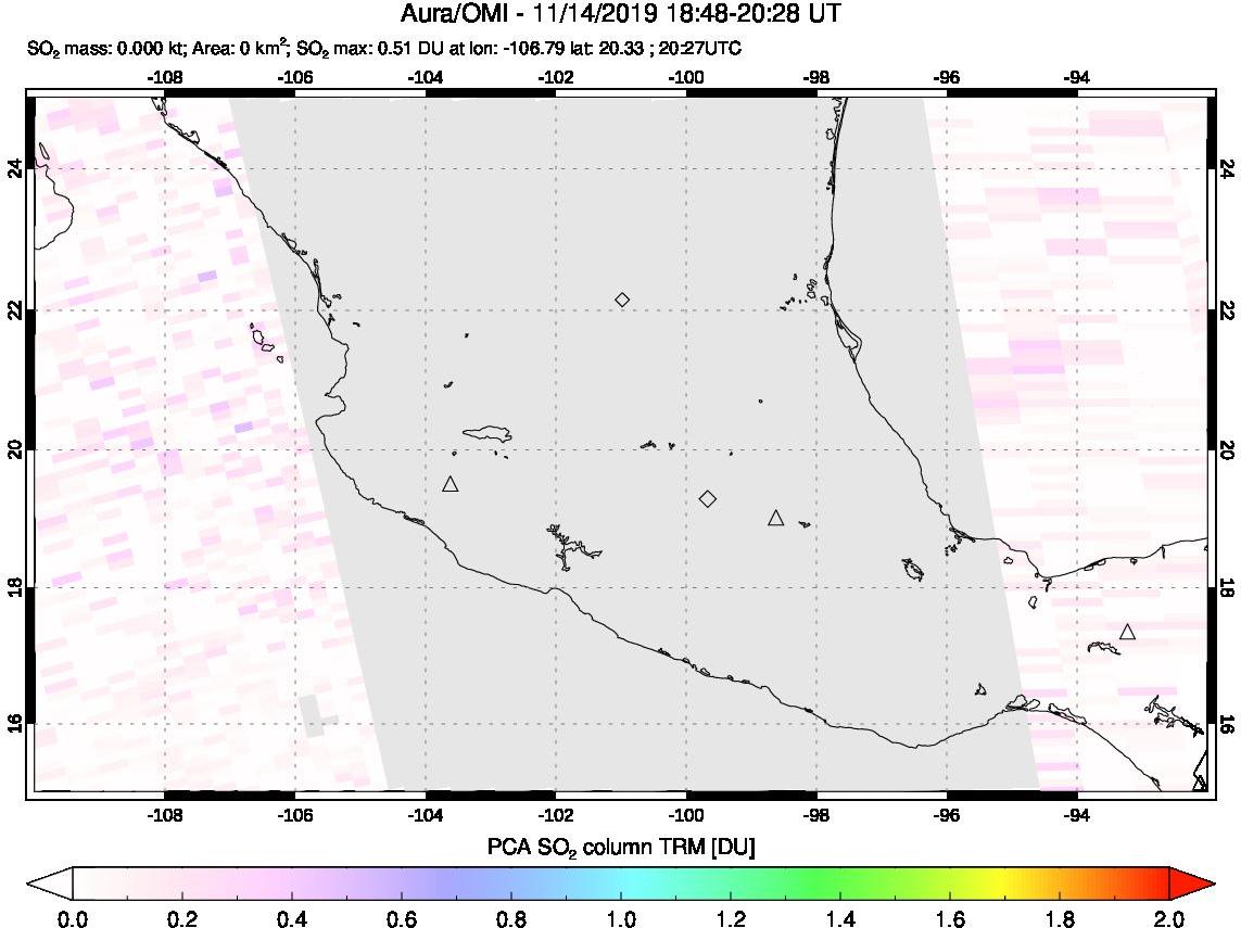 A sulfur dioxide image over Mexico on Nov 14, 2019.