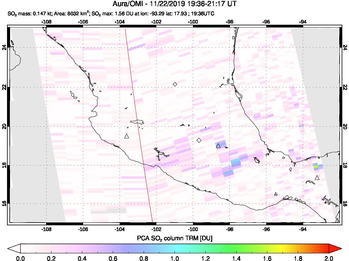 A sulfur dioxide image over Mexico on Nov 22, 2019.