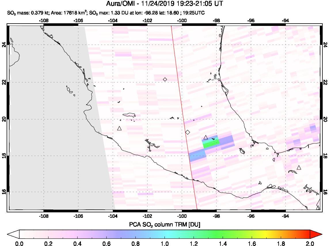 A sulfur dioxide image over Mexico on Nov 24, 2019.