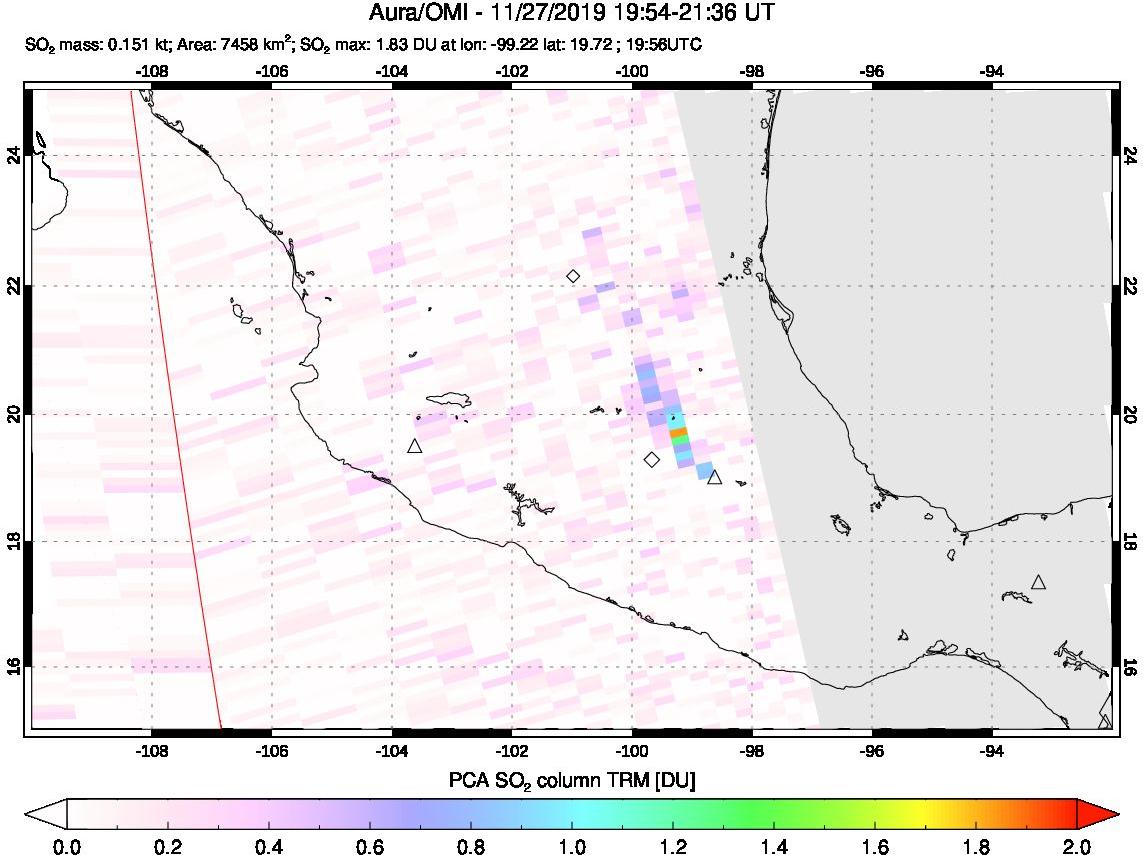 A sulfur dioxide image over Mexico on Nov 27, 2019.