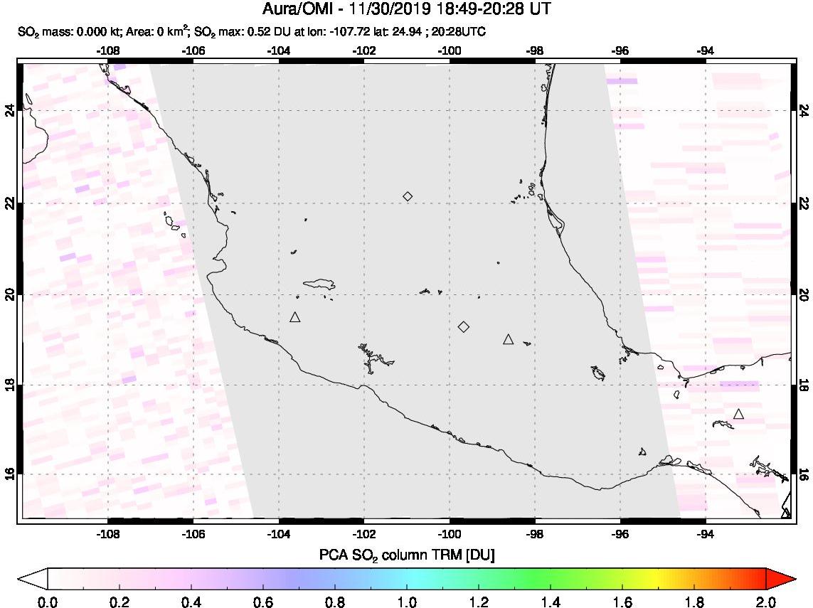 A sulfur dioxide image over Mexico on Nov 30, 2019.