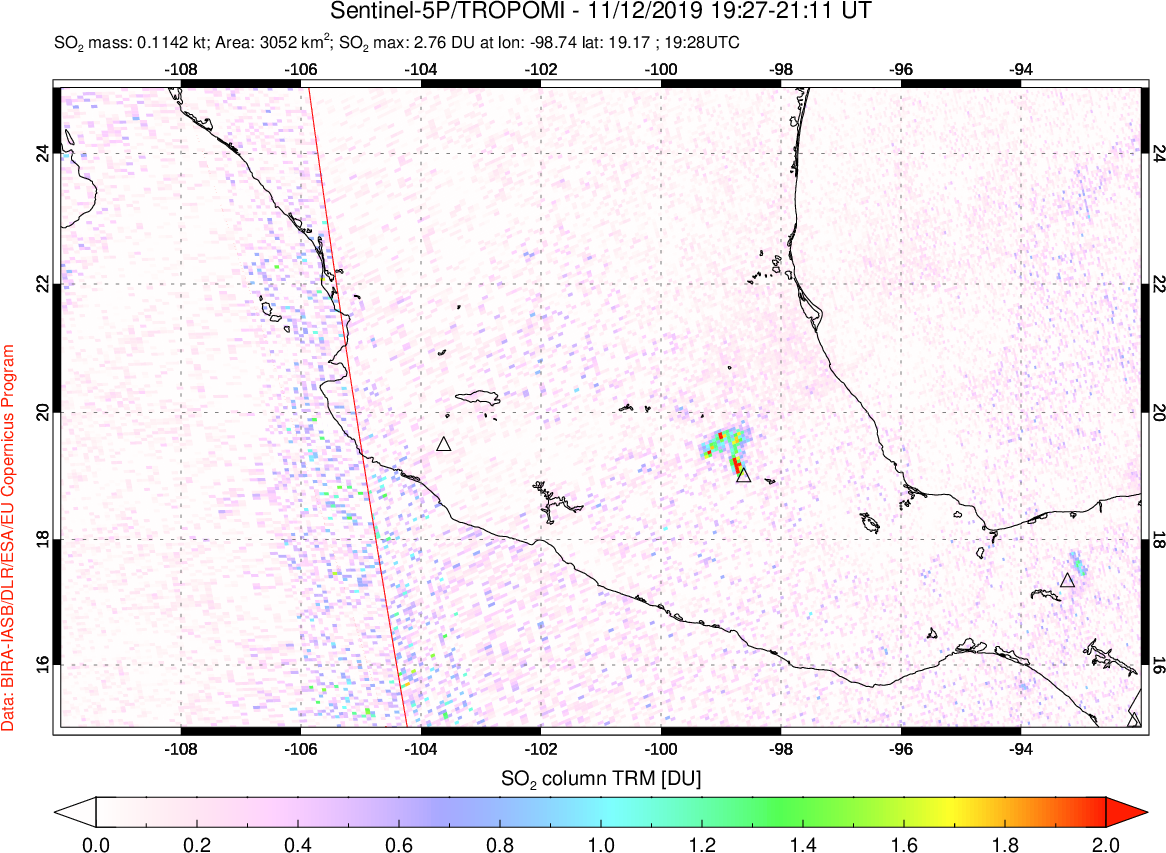 A sulfur dioxide image over Mexico on Nov 12, 2019.