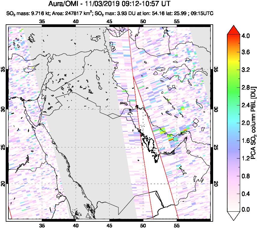 A sulfur dioxide image over Middle East on Nov 03, 2019.