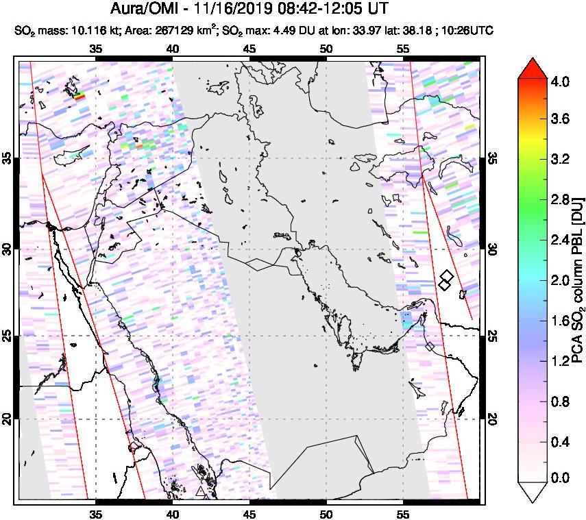 A sulfur dioxide image over Middle East on Nov 16, 2019.