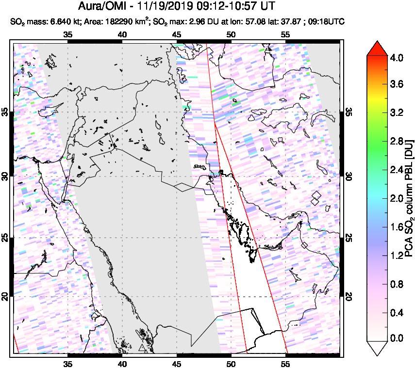 A sulfur dioxide image over Middle East on Nov 19, 2019.