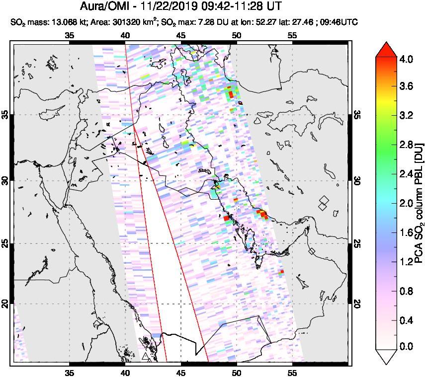 A sulfur dioxide image over Middle East on Nov 22, 2019.