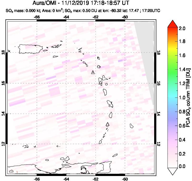 A sulfur dioxide image over Montserrat, West Indies on Nov 12, 2019.