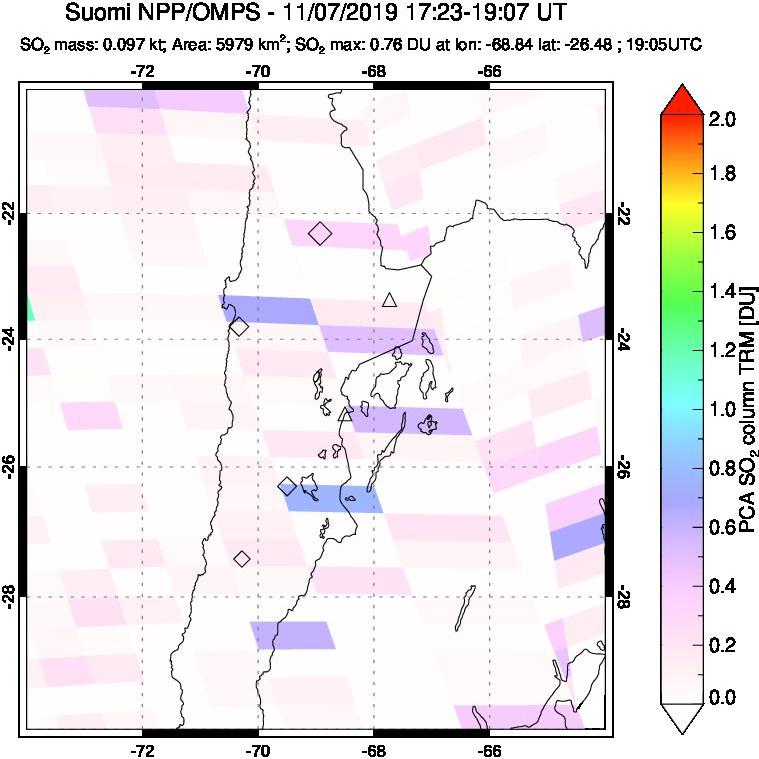 A sulfur dioxide image over Northern Chile on Nov 07, 2019.