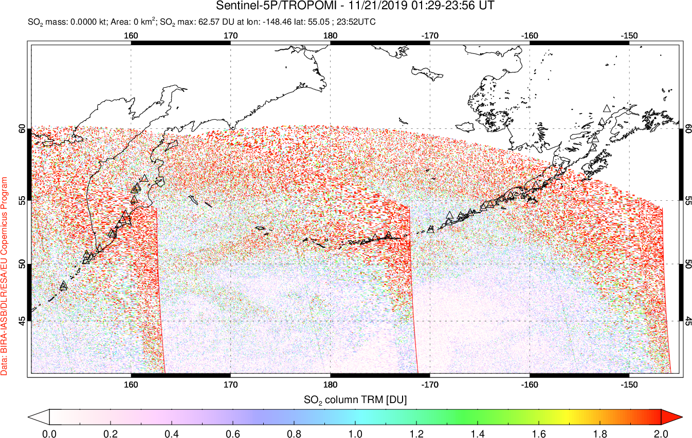 A sulfur dioxide image over North Pacific on Nov 21, 2019.