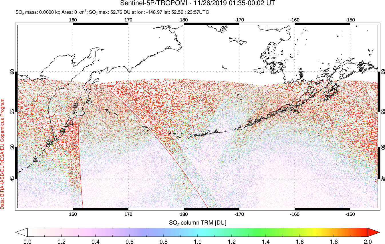 A sulfur dioxide image over North Pacific on Nov 26, 2019.