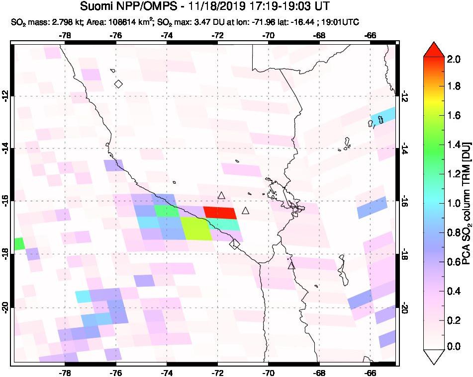 A sulfur dioxide image over Peru on Nov 18, 2019.