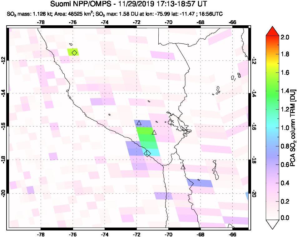 A sulfur dioxide image over Peru on Nov 29, 2019.