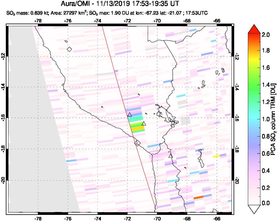 A sulfur dioxide image over Peru on Nov 13, 2019.