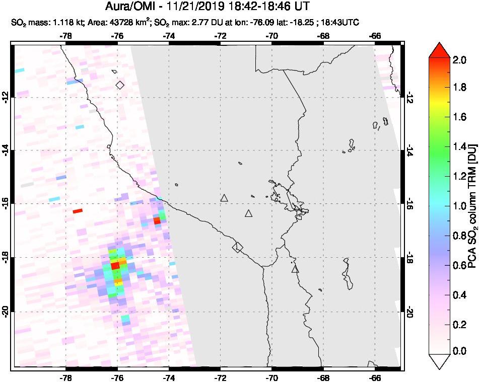 A sulfur dioxide image over Peru on Nov 21, 2019.