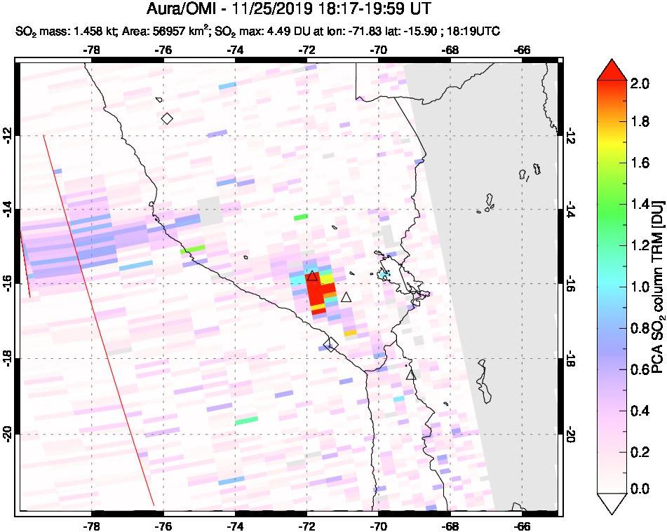 A sulfur dioxide image over Peru on Nov 25, 2019.