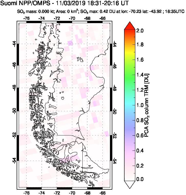 A sulfur dioxide image over Southern Chile on Nov 03, 2019.