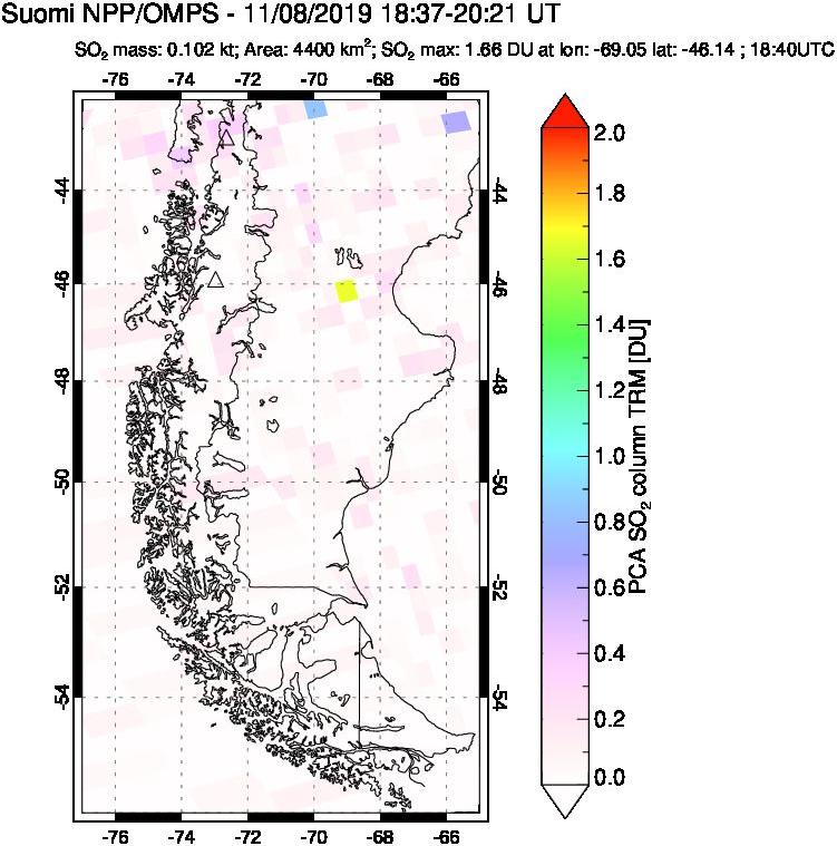 A sulfur dioxide image over Southern Chile on Nov 08, 2019.