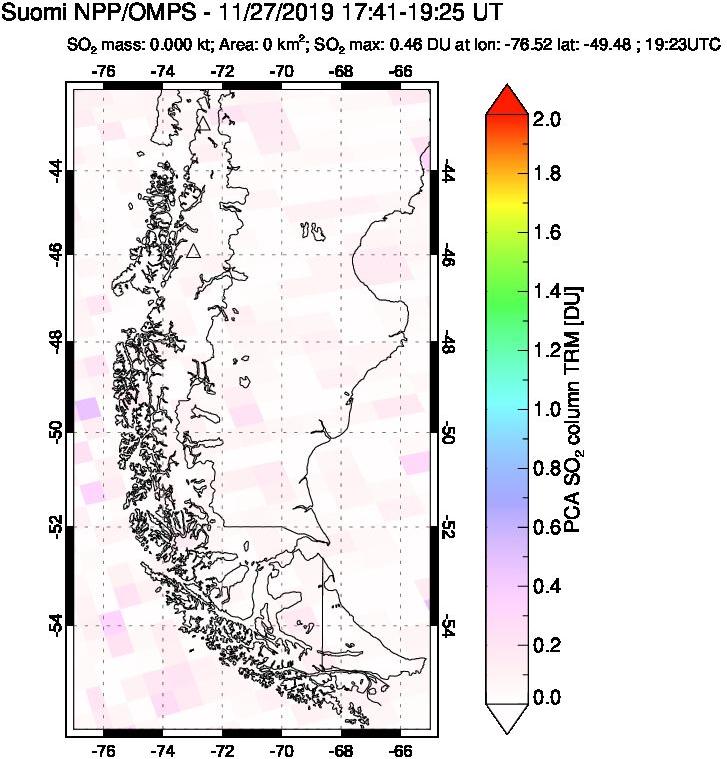A sulfur dioxide image over Southern Chile on Nov 27, 2019.