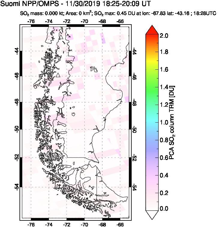 A sulfur dioxide image over Southern Chile on Nov 30, 2019.